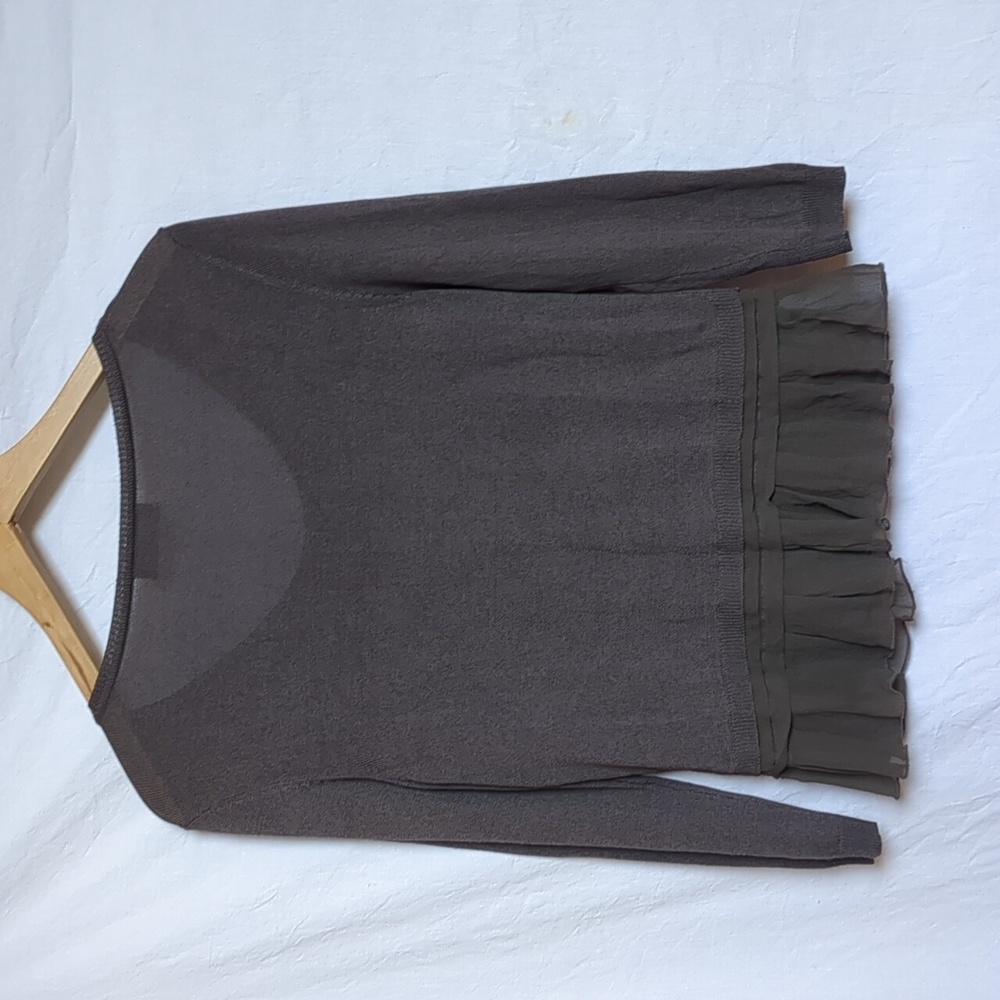 Jacqui-E Sweater Long sleeve brown cardigan Silk Trim medium - Picture 8 of 9